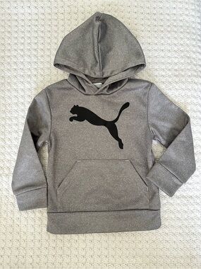 NWOT Puma 4T Toddler Kids Metallic Gray Black Logo Hoodie Athleisure Cozy Soft